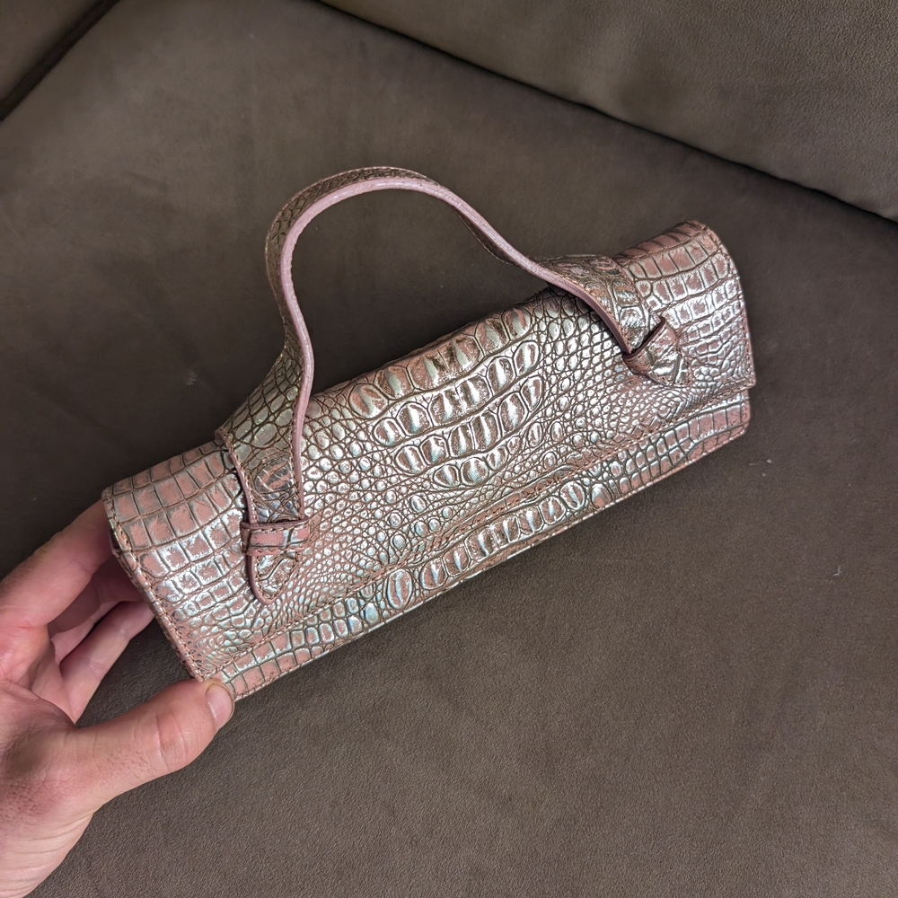 Donald J. Pliner Pink Crocodile-Textured Wristlet